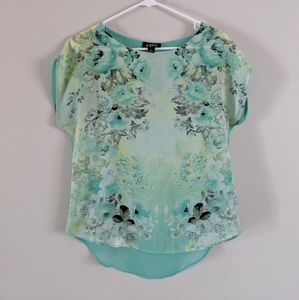 S teal floral chiffon t-shirt